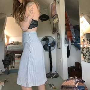 Blue and White Linen Midi Skirt